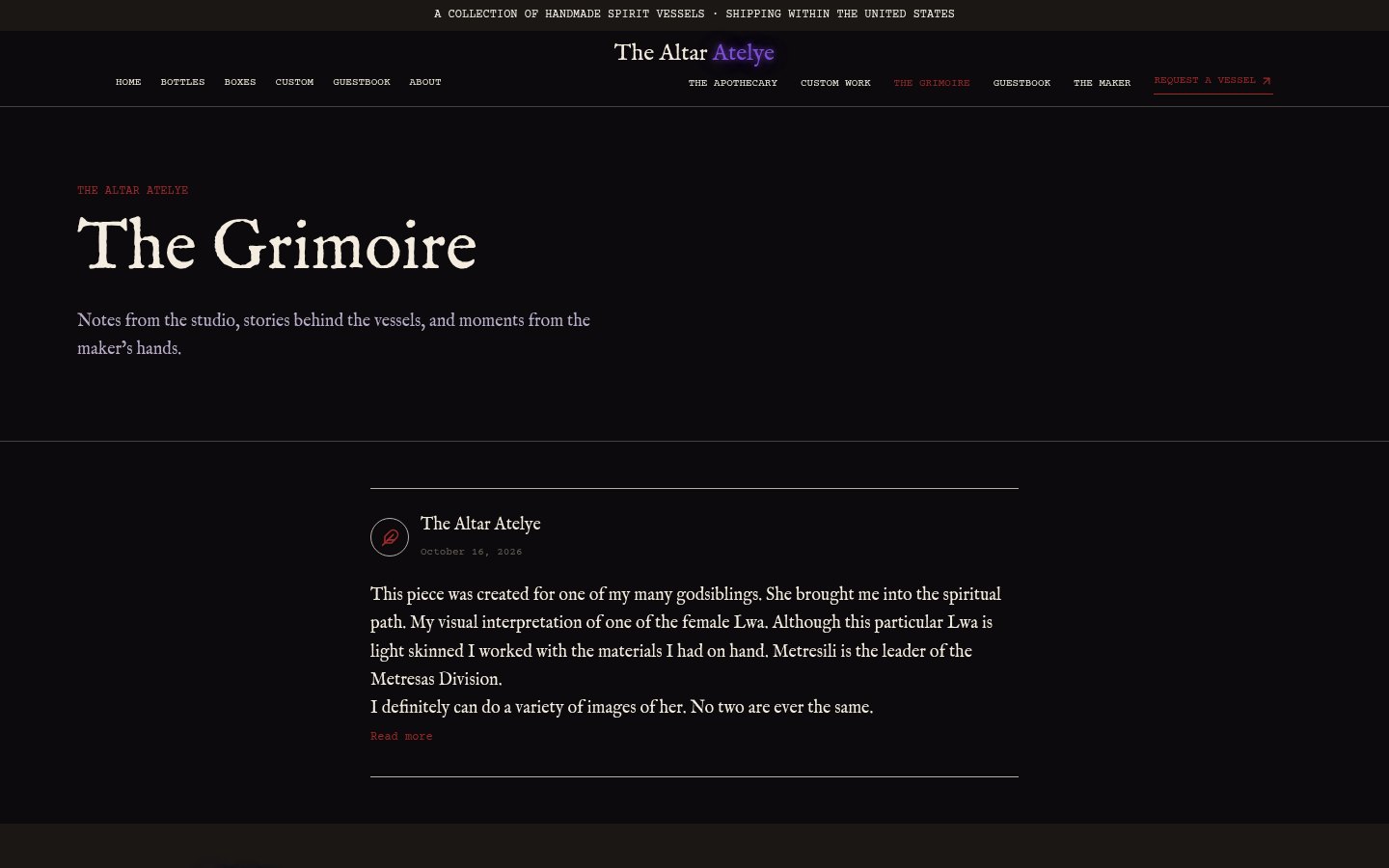 The Altar Atelye Grimoire journal entry