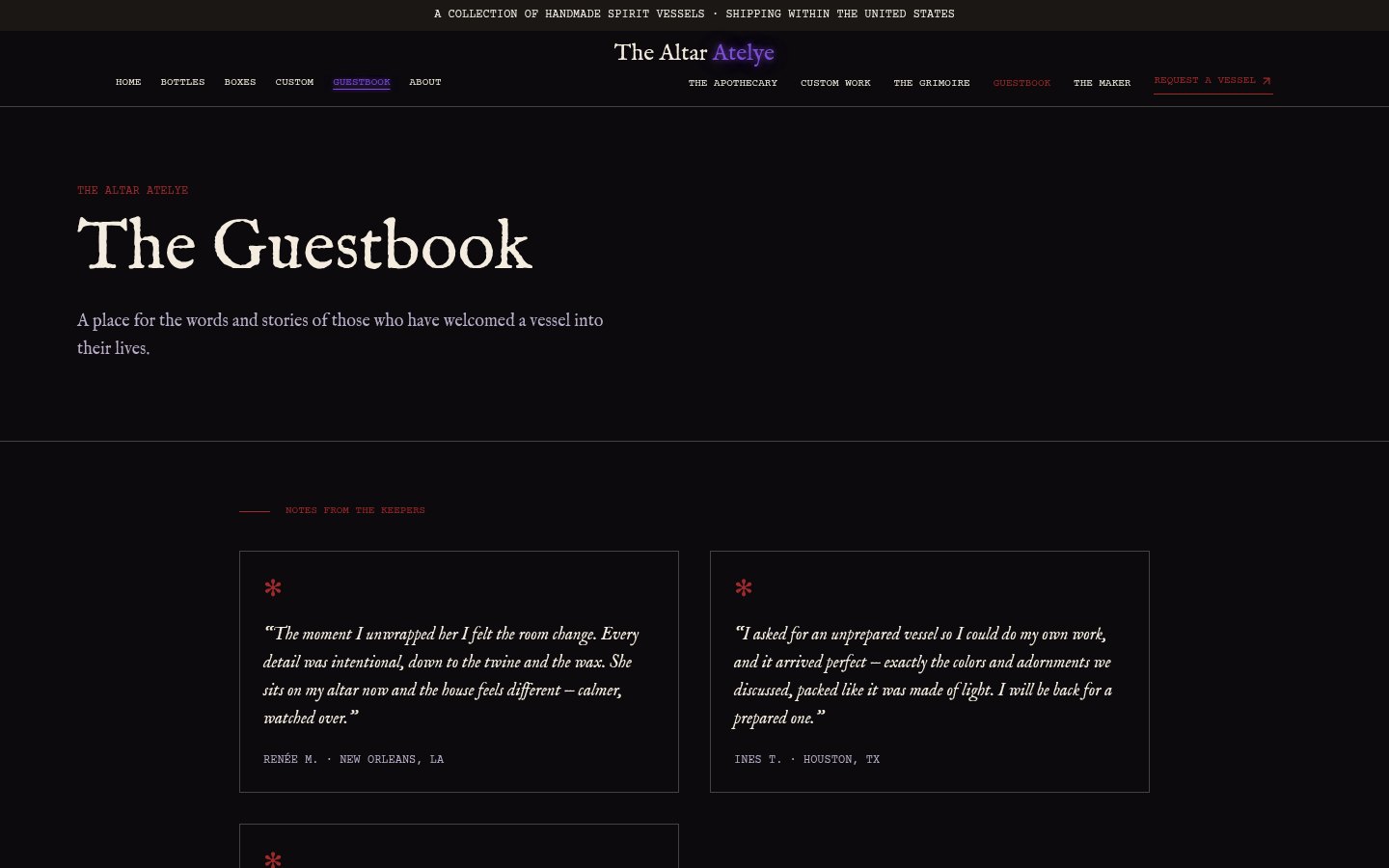 The Altar Atelye guestbook of customer stories