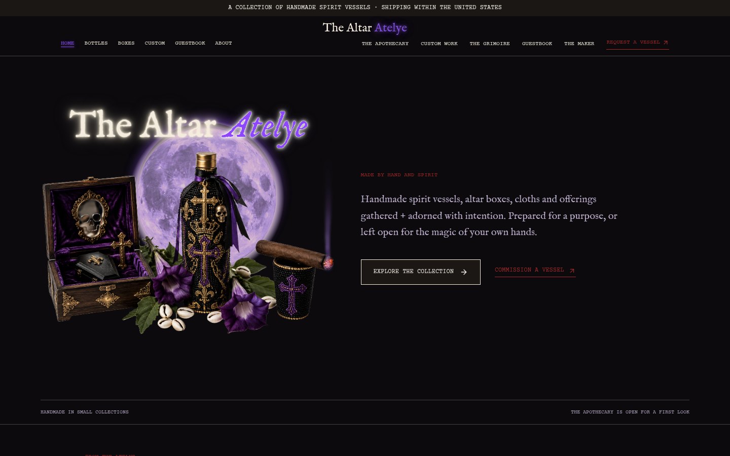 The Altar Atelye homepage