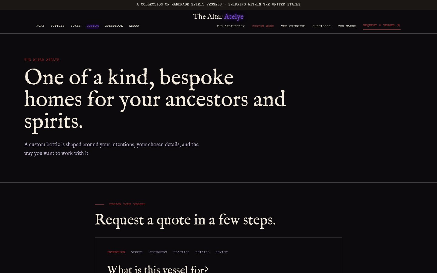 The Altar Atelye custom commission quote form