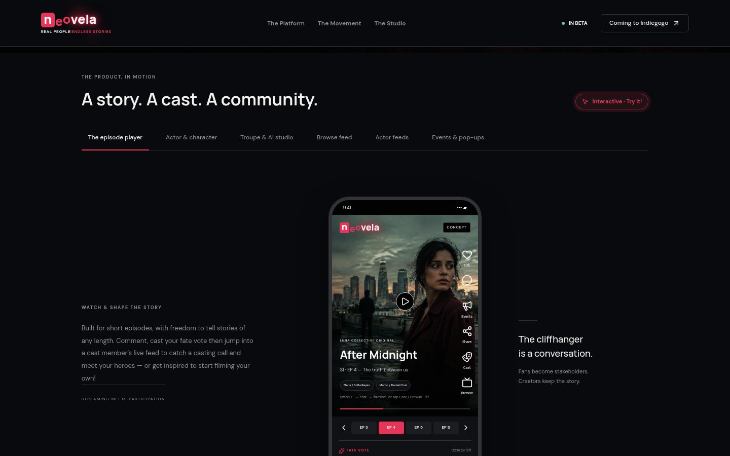 Neovela episode player demo with a fate vote